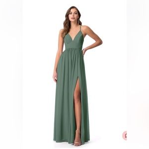 AZAZIA Aaida A-Line Chiffon Floor-Length Dress in Eucalyptus. Women’s size A2.